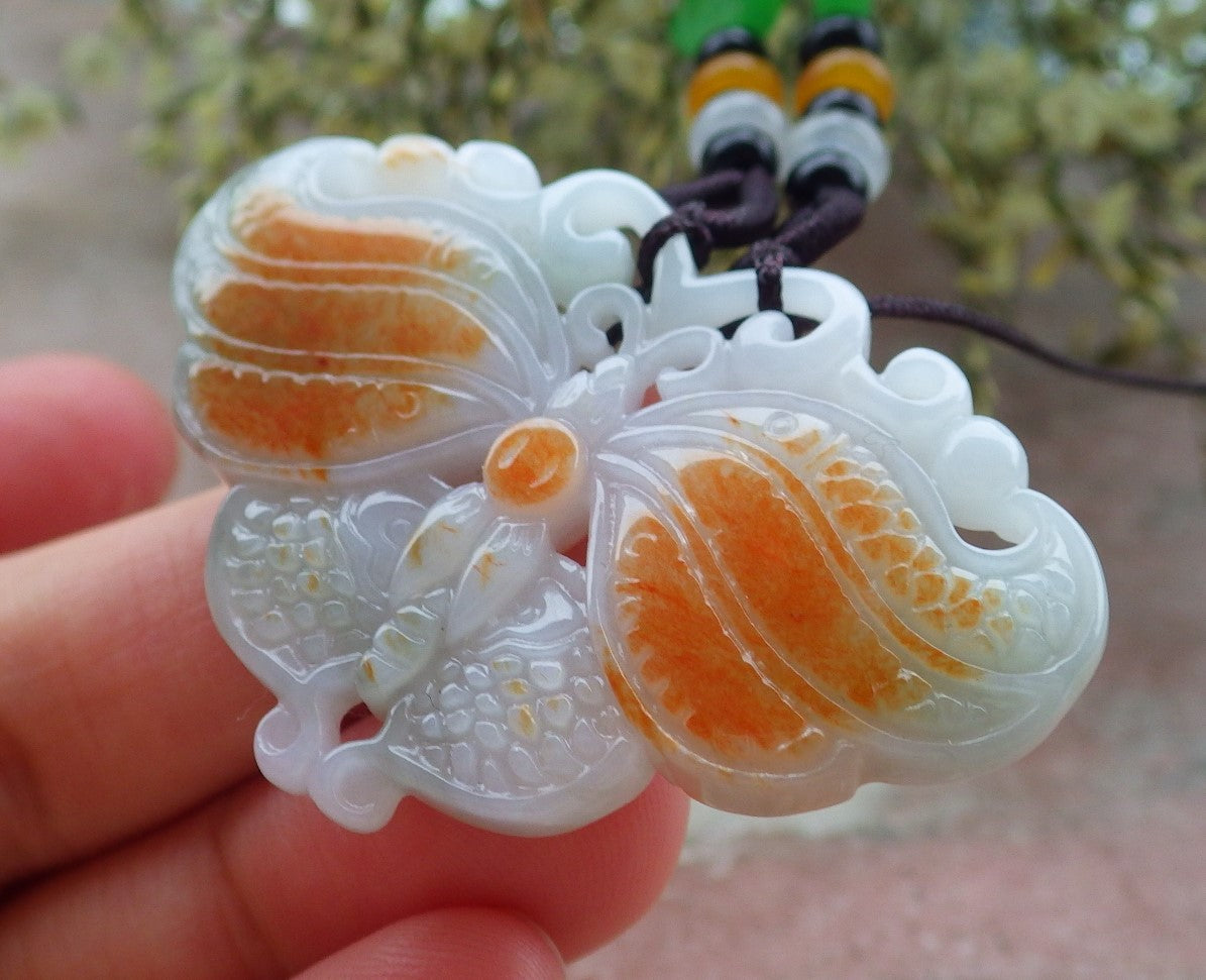 Certified Red Green Burma 100% Natural A Jade jadeite Pendant Butterfly Neckace 蝴蝶 643558 TN