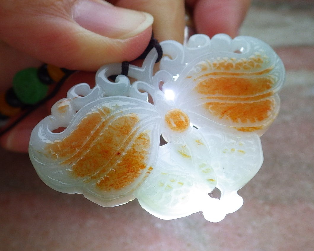 Certified Red Green Burma 100% Natural A Jade jadeite Pendant Butterfly Neckace 蝴蝶 643558 TN