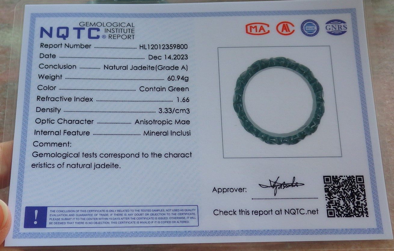 Certified Icy Green Burma 100% Natural A JADE Jadeite Flower Bangle Bracelet 57 mm 643784 TN