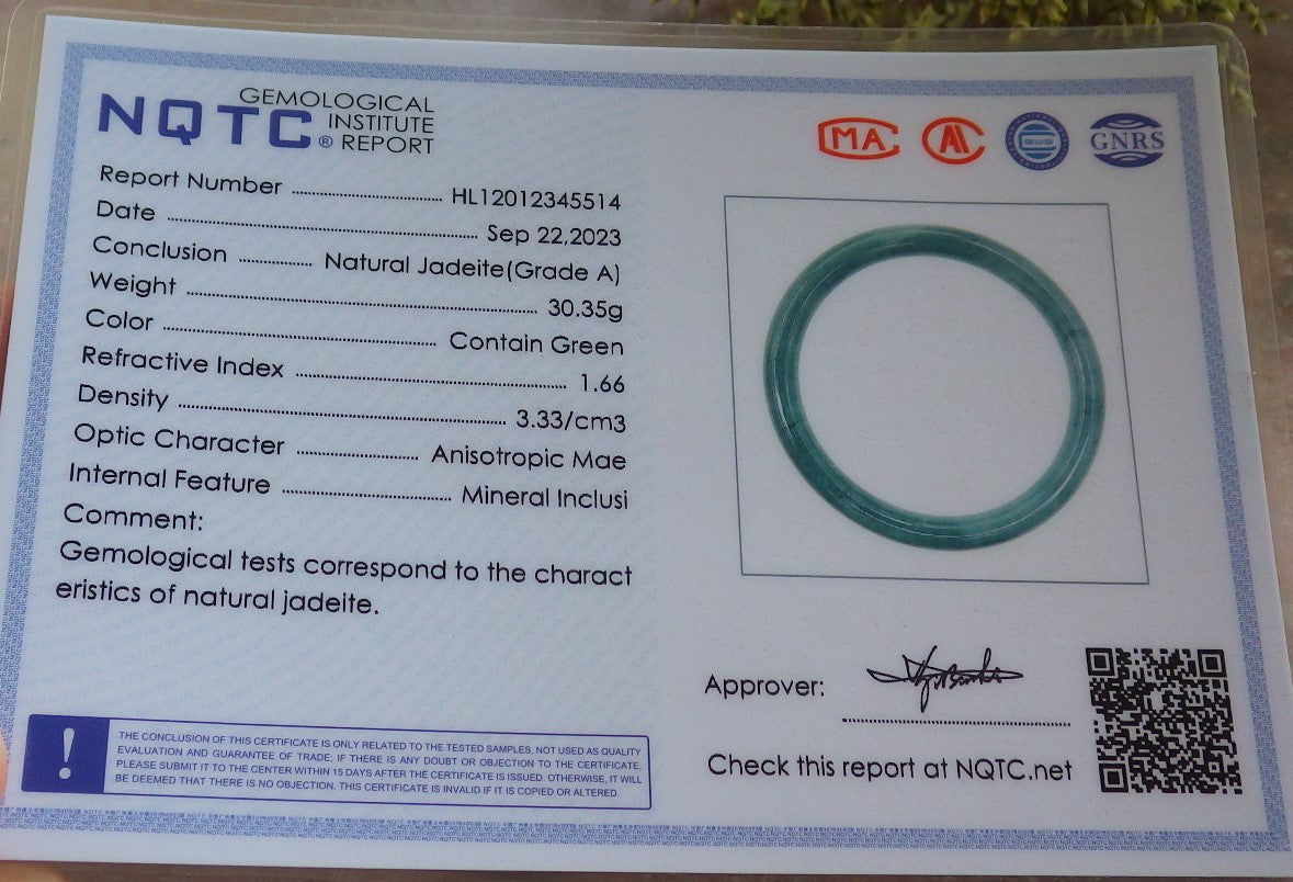 Certified Green Burma 100% Natural A JADE Jadeite Circle Bangle Bracelet 58 mm 手镯 643854 TN