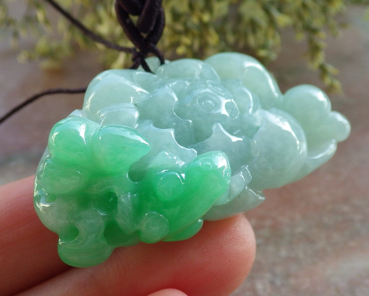 Certified Green Burma 100% Natural A Jade jadeite Pendant Frog Toad Lotus Flower Gourd Necklace 招财蟾 643890 TN