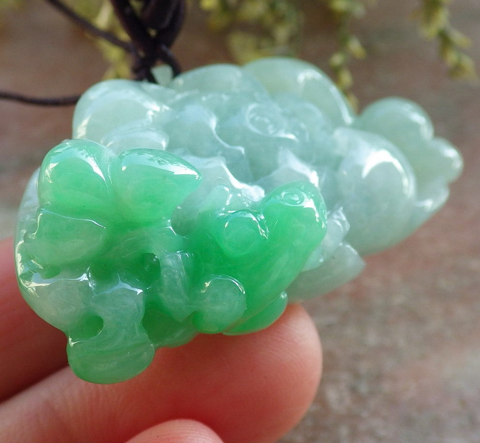 Certified Green Burma 100% Natural A Jade jadeite Pendant Frog Toad Lotus Flower Gourd Necklace 招财蟾 643890 TN