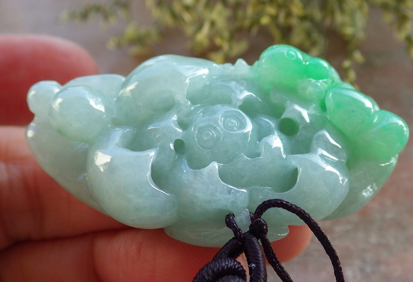 Certified Green Burma 100% Natural A Jade jadeite Pendant Frog Toad Lotus Flower Gourd Necklace 招财蟾 643890 TN