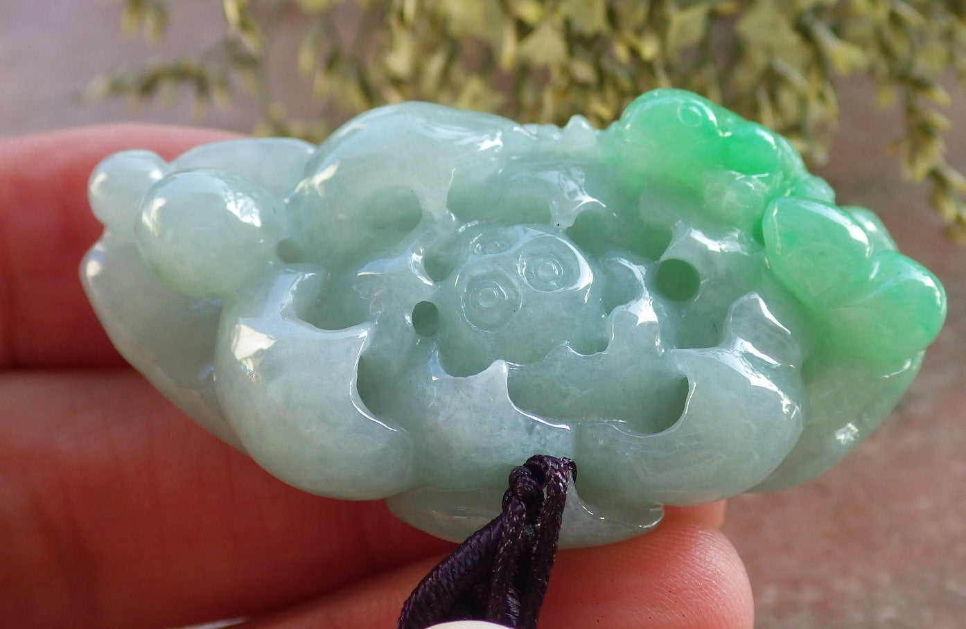 Certified Green Burma 100% Natural A Jade jadeite Pendant Frog Toad Lotus Flower Gourd Necklace 招财蟾 643890 TN