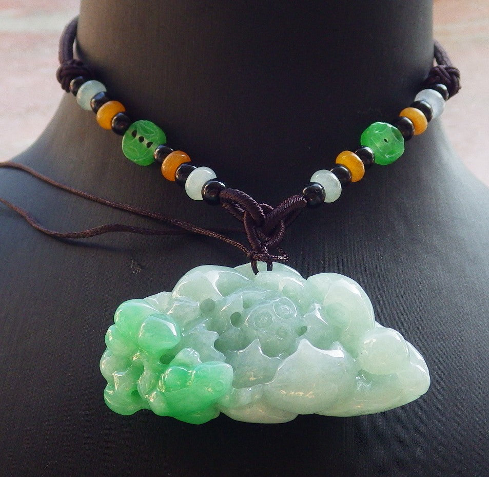 Certified Green Burma 100% Natural A Jade jadeite Pendant Frog Toad Lotus Flower Gourd Necklace 招财蟾 643890 TN