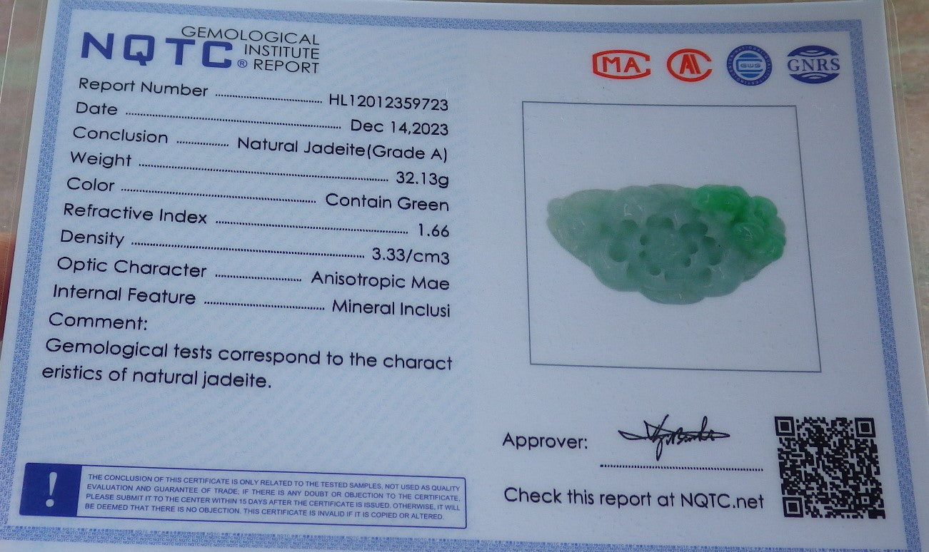 Certified Green Burma 100% Natural A Jade jadeite Pendant Frog Toad Lotus Flower Gourd Necklace 招财蟾 643890 TN