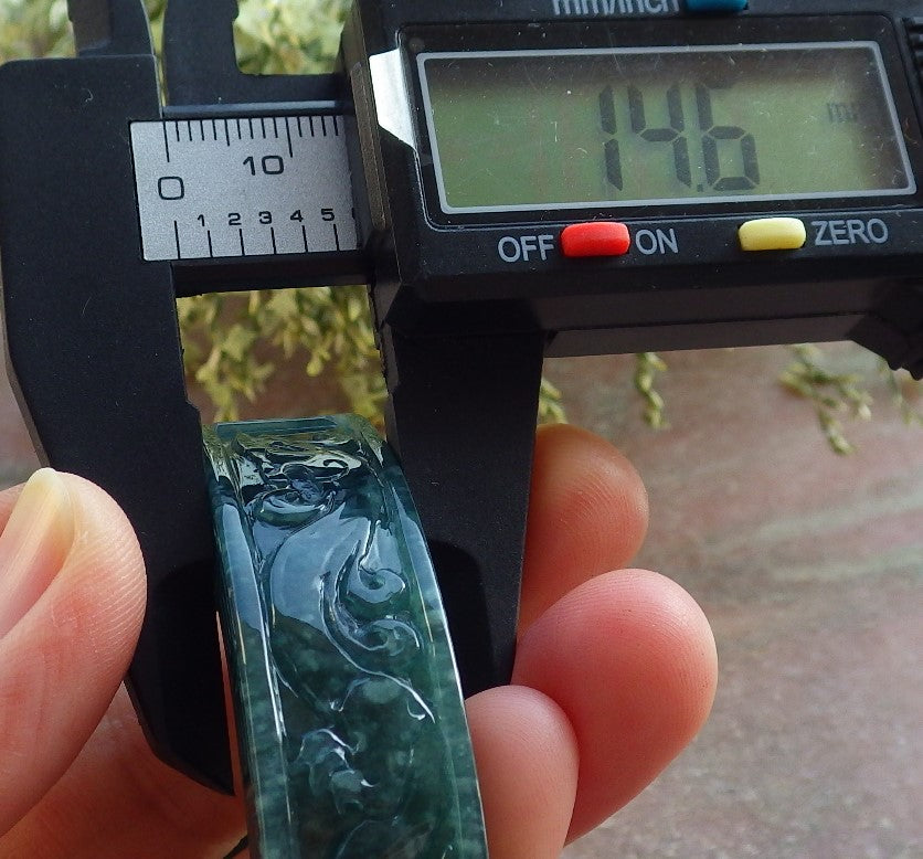 Certified Icy Green Burma 100% Natural A JADE Jadeite Dragon Phoenix Bangle Bracelet 65 mm 手镯 643908 TN