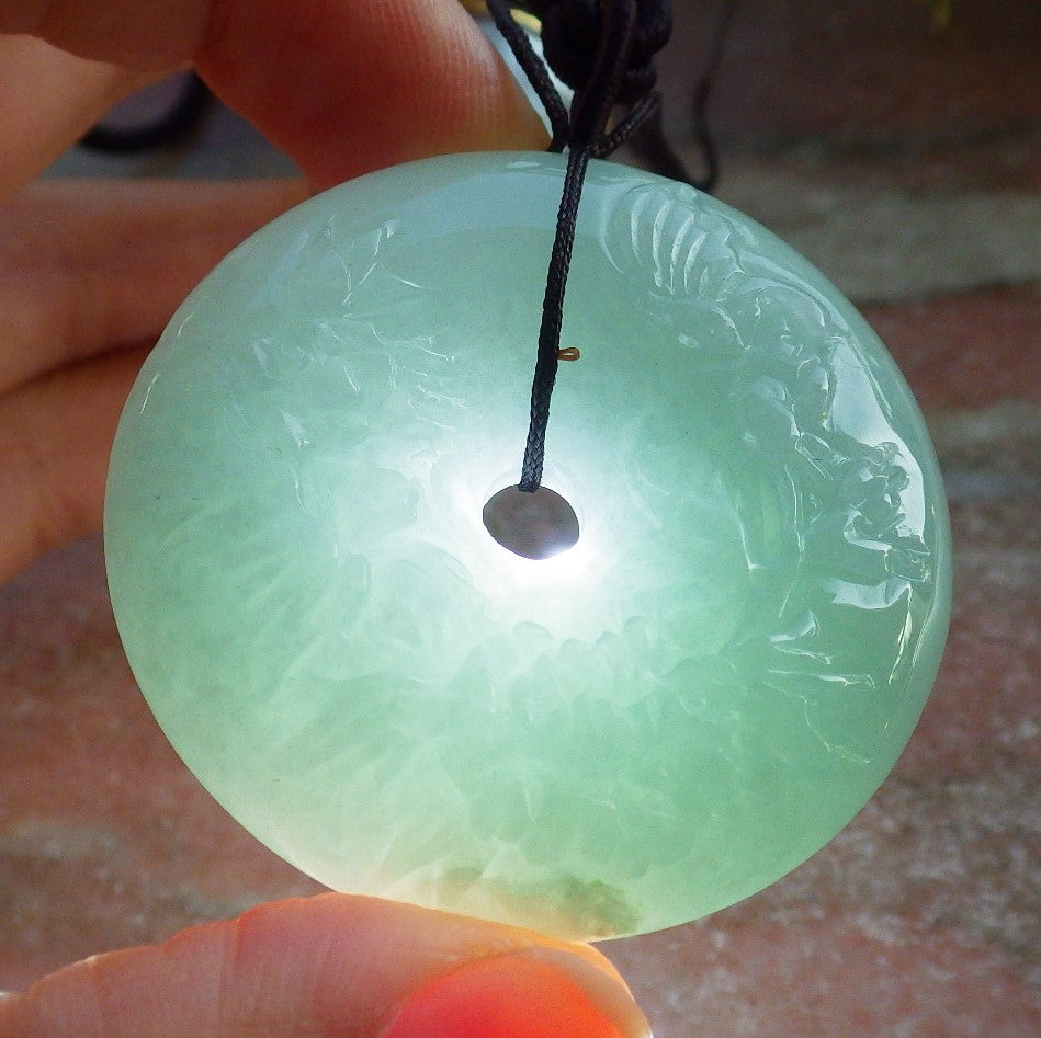 Certified Green Burma 100% Natural A Jade jadeite Pendant Butterfly Flower Circle Necklace 平安扣 643936 TN