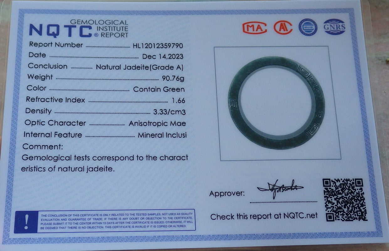 Certified Icy Green Burma 100% Natural A JADE Jadeite Dragon Phoenix Longevity Bangle Bracelet 64 mm 手镯 643994 TN