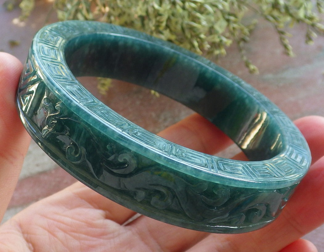 Certified JADE Jadeite Dragon Phoenix Bangle Bracelet 63 mm 644081 TN