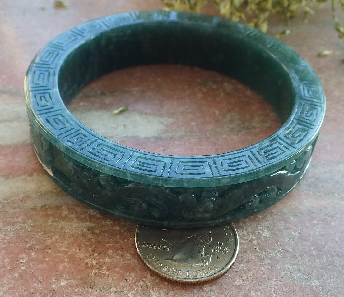 Certified JADE Jadeite Dragon Phoenix Bangle Bracelet 63 mm 644081 TN