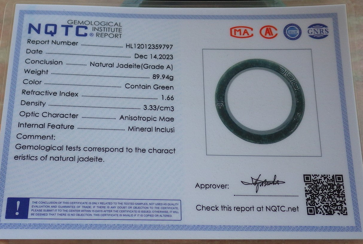 Certified JADE Jadeite Dragon Phoenix Bangle Bracelet 63 mm 644081 TN