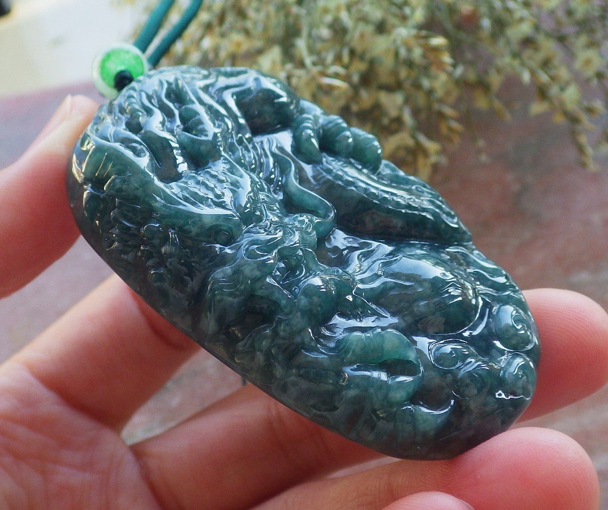 Certified Green Burma 100% Natural A Jade jadeite Pendant Dragon Necklace 生意兴隆 644147 TN