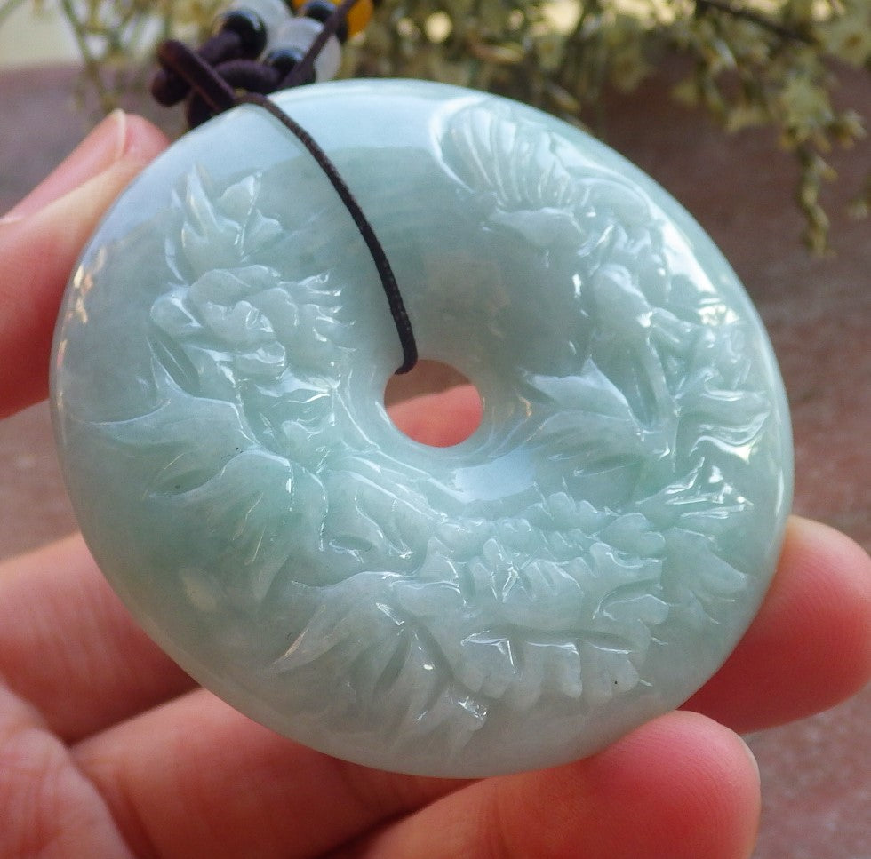 Certified Green Burma 100% Natural A Jade jadeite Pendant Butterfly Flower Circle Necklace 平安扣 644204 TN