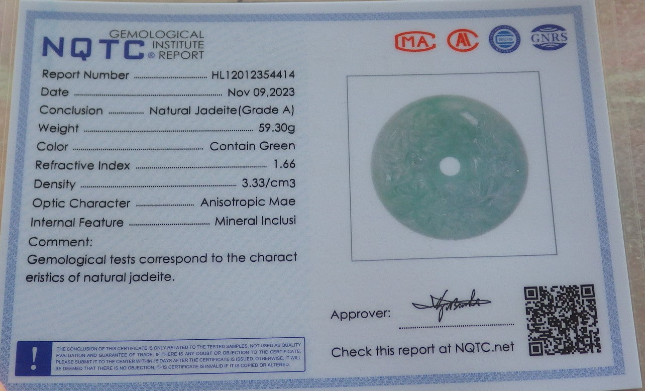 Certified Green Burma 100% Natural A Jade jadeite Pendant Butterfly Flower Circle Necklace 平安扣 644204 TN