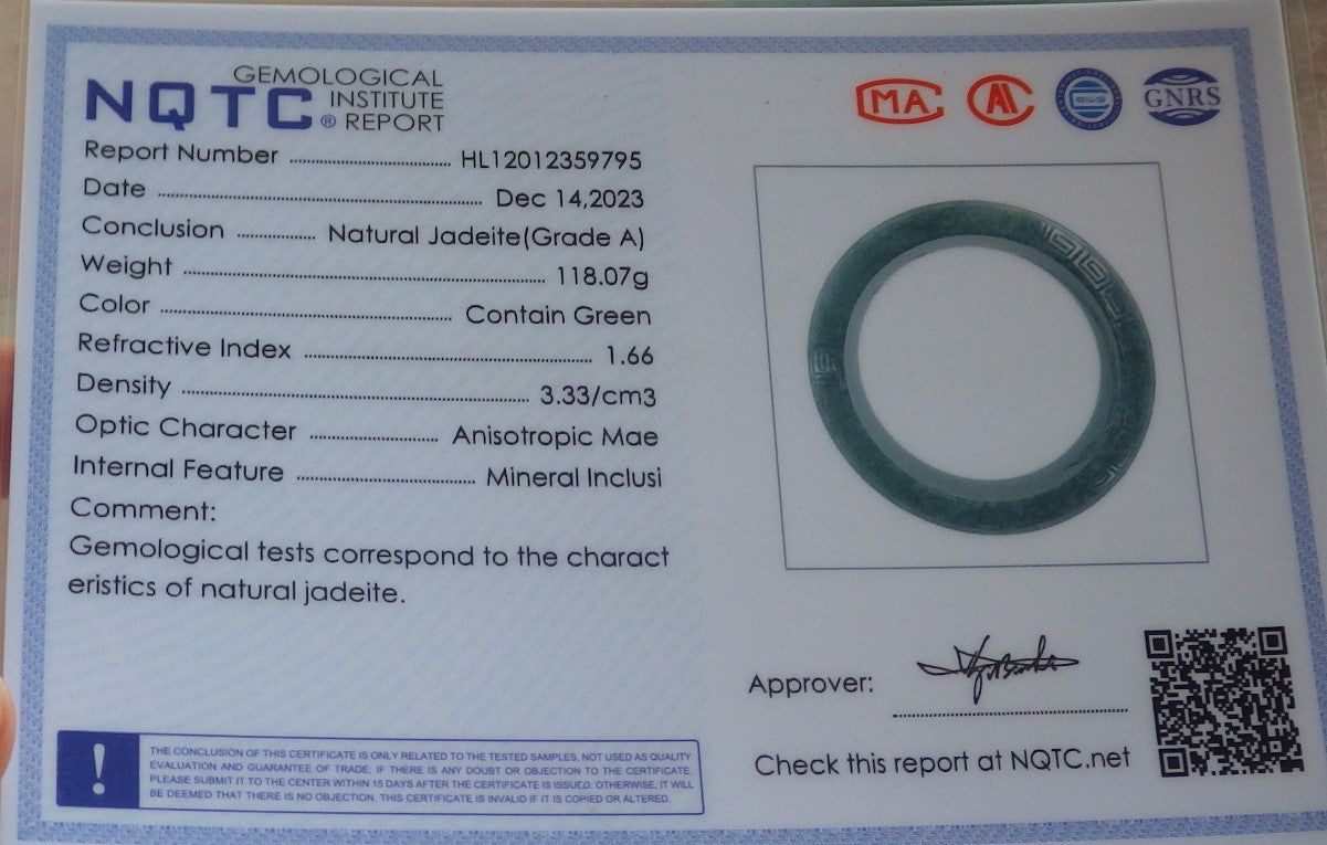 Certified Icy Green Burma 100% Natural A JADE Jadeite Dragon Phoenix Longevity Bangle Bracelet 64 mm 手镯 644211 TN