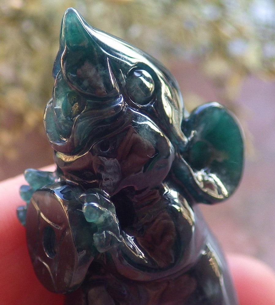 Certified Icy Green Burma 100% Natural A Jade jadeite Display Mouse Rat Money Coin 发财鼠 644259 TN