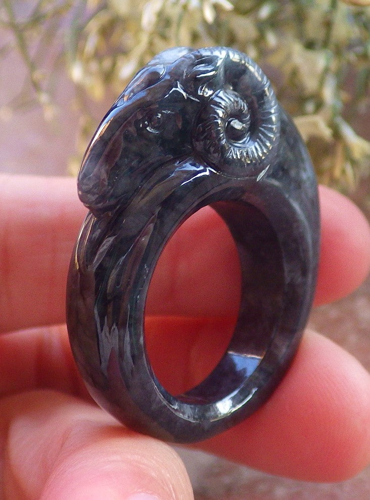 Certified Black Burma 100% Natural A JADE Jadeite Sheep RING USA. 9 戒指 644279 TN