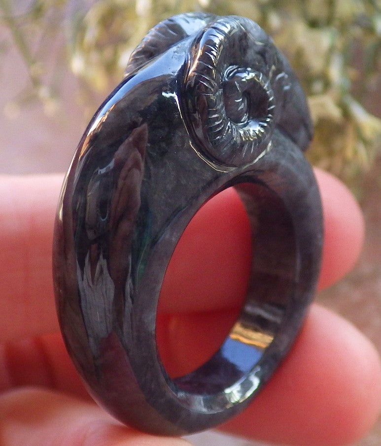 Certified Black Burma 100% Natural A JADE Jadeite Sheep RING USA. 9 戒指 644279 TN