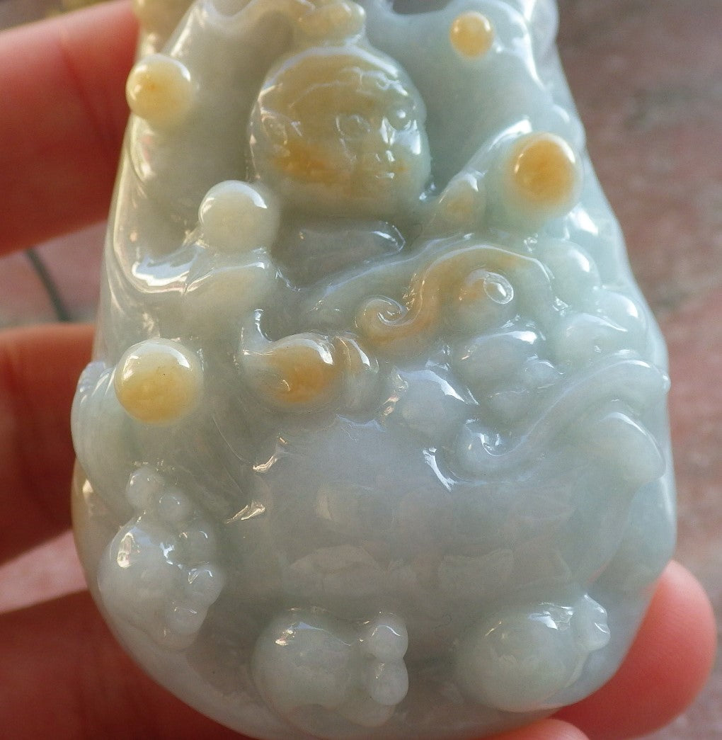 Certified Red Green Burma 100% Natural A Jade jadeite pendant Sun Wu Kong God Dragon Necklace 孙悟空 644464 TN