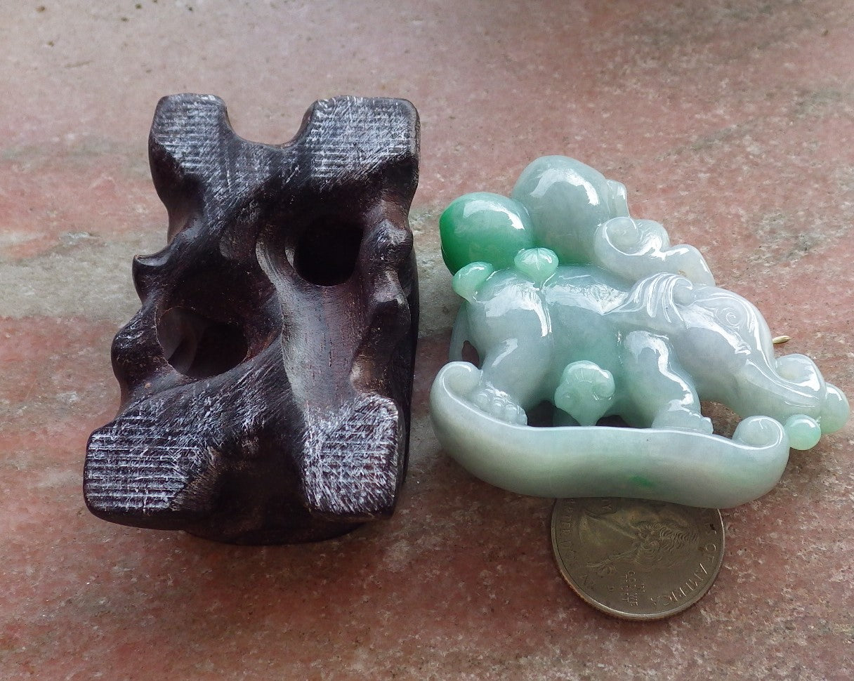 Certified Green Burma 100% Natural A Jade jadeite Display Elephant Monkey Ruyi Peach Necklace 封侯拜相 644700 TN