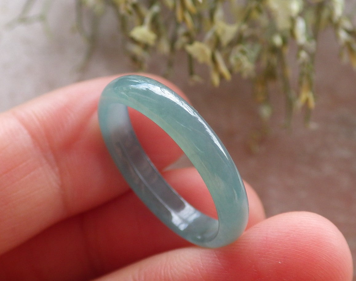 Certified Icy Green Burma 100% Natural A JADE Jadeite Circle RING USA. 7.75 戒指 644820 TN
