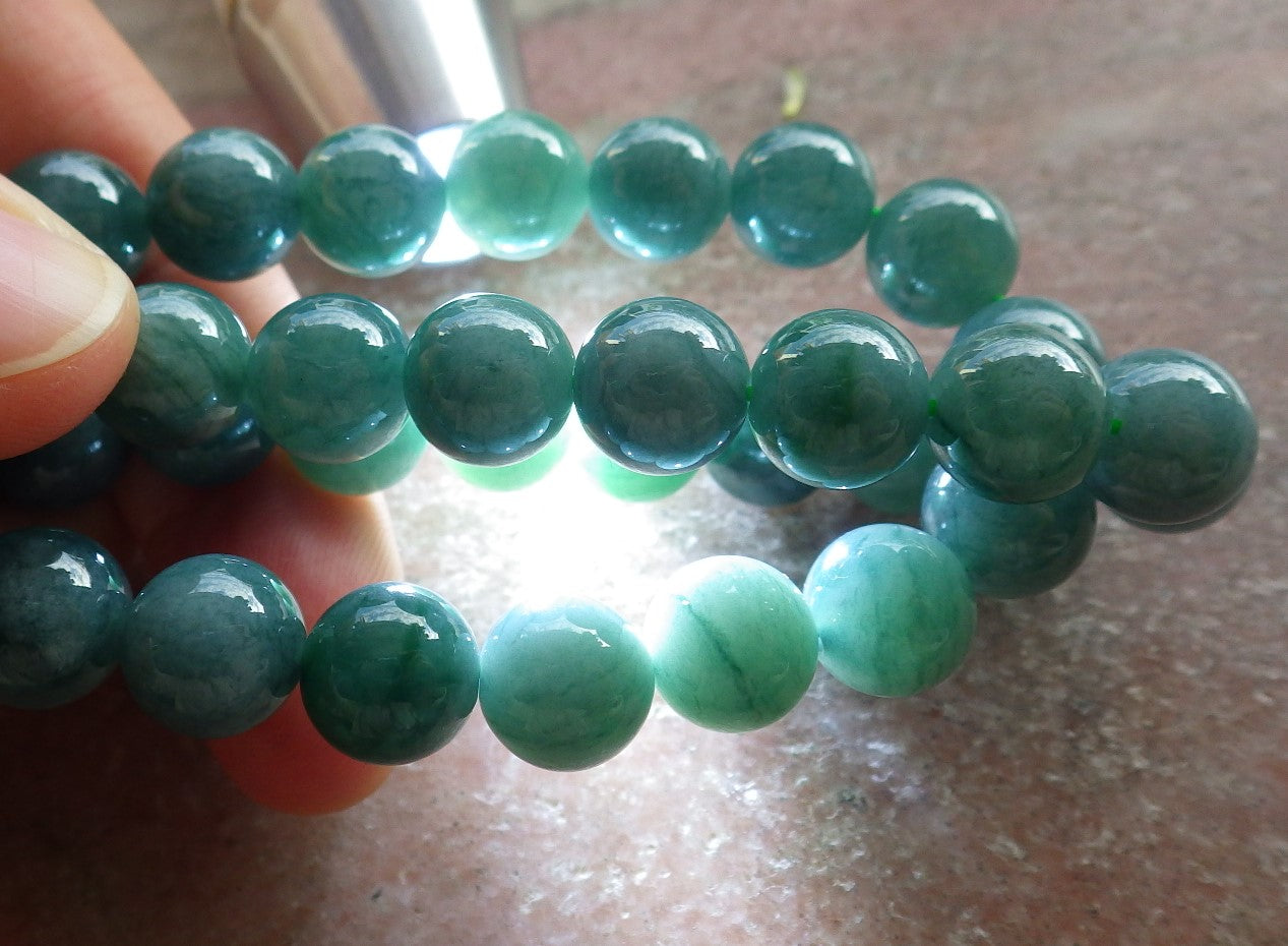 Certified Icy Green Burma 100% Natural A JADE Jadeite Bead Beads Necklace 26 inches 项链 645129 TN