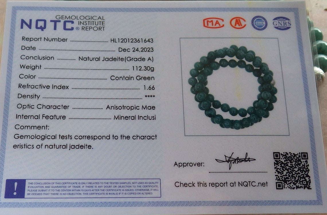 Certified Icy Green Burma 100% Natural A JADE Jadeite Bead Beads Necklace 26 inches 项链 645129 TN