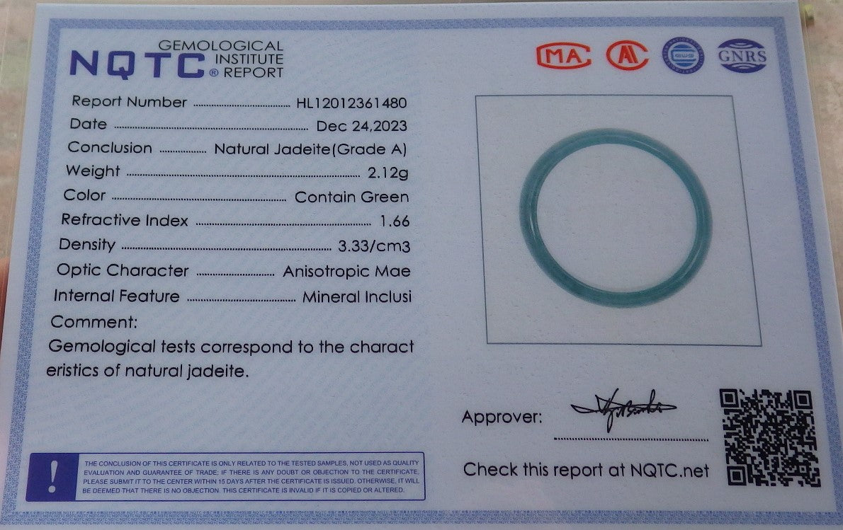 Certified Icy Green Burma 100% Natural A JADE Jadeite Circle RING USA. 9.5 戒指 645138 TN