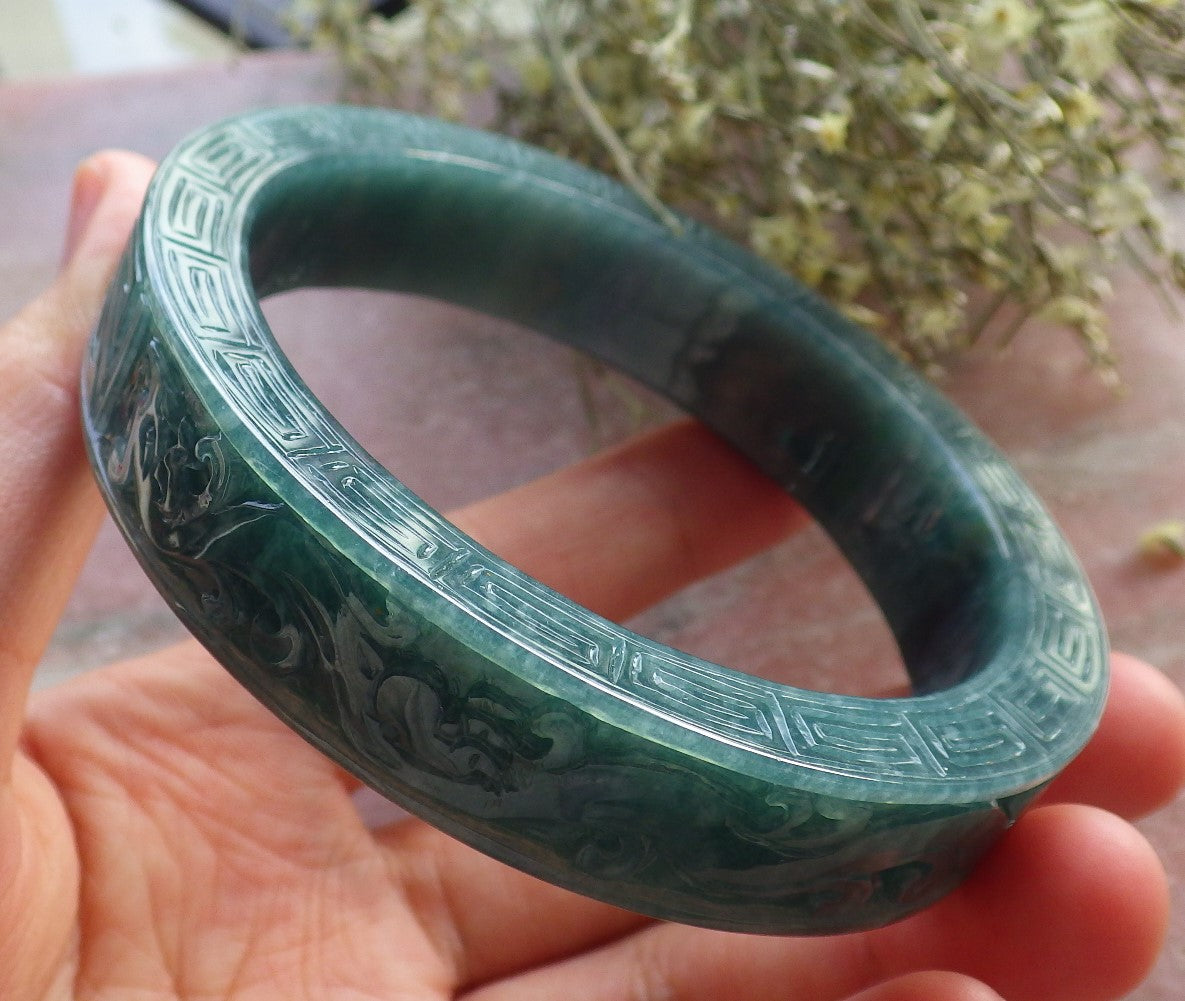 Certified JADE Jadeite Dragon Phoenix Bangle Bracelet 64 mm 645165 TN