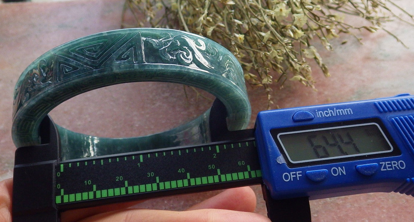 Certified JADE Jadeite Dragon Phoenix Bangle Bracelet 64 mm 645165 TN