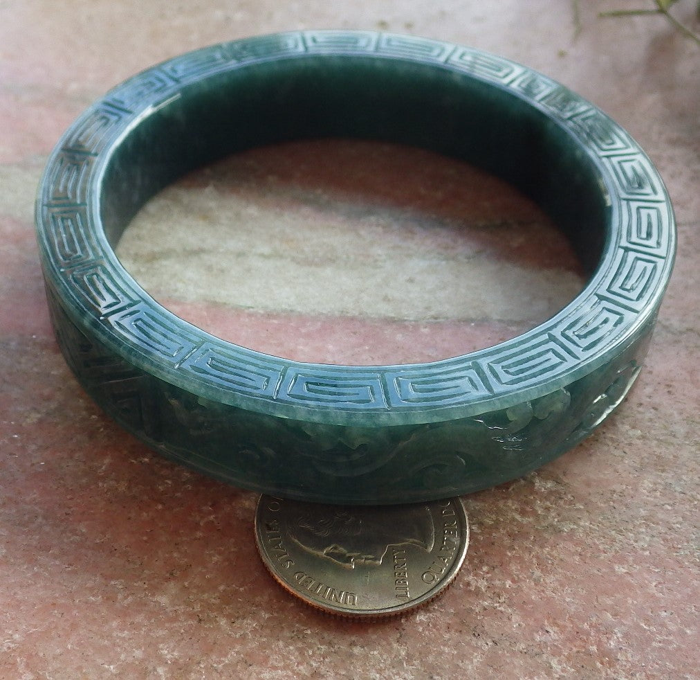 Certified JADE Jadeite Dragon Phoenix Bangle Bracelet 64 mm 645165 TN