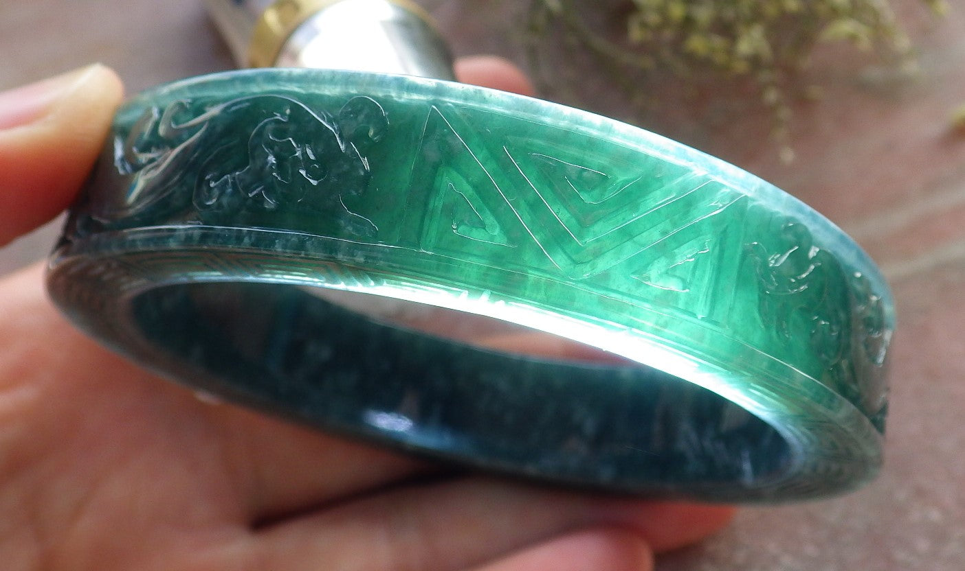 Certified JADE Jadeite Dragon Phoenix Bangle Bracelet 65 mm 645176 TN