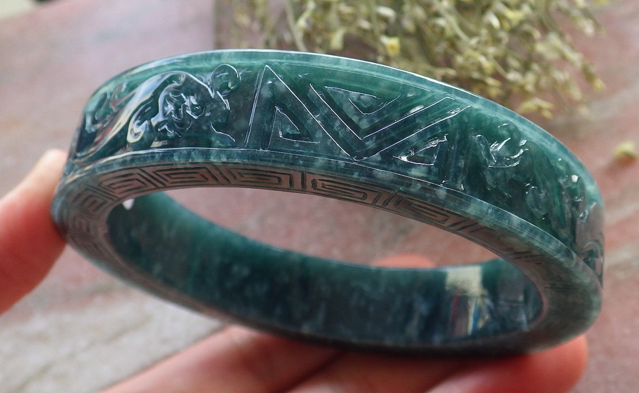 Certified JADE Jadeite Dragon Phoenix Bangle Bracelet 65 mm 645176 TN