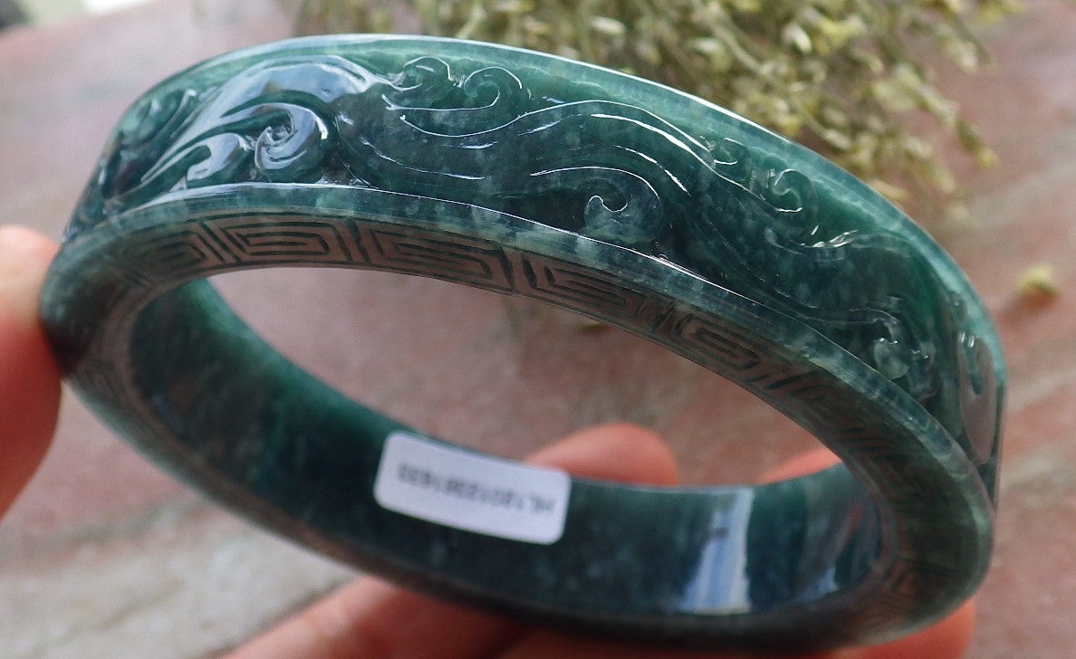 Certified JADE Jadeite Dragon Phoenix Bangle Bracelet 65 mm 645176 TN