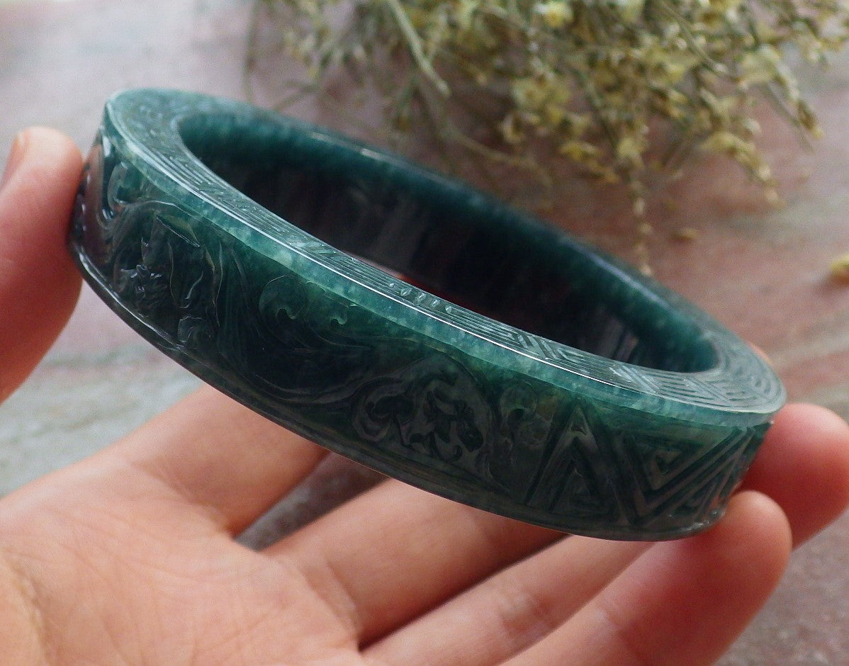 Certified JADE Jadeite Dragon Phoenix Bangle Bracelet 65 mm 645176 TN