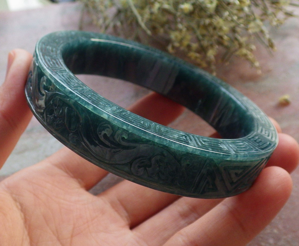 Certified JADE Jadeite Dragon Phoenix Bangle Bracelet 65 mm 645176 TN