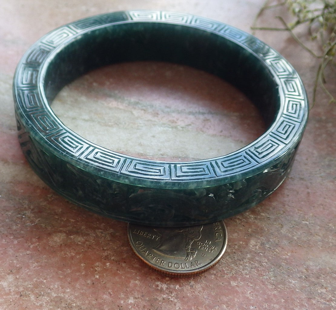 Certified JADE Jadeite Dragon Phoenix Bangle Bracelet 65 mm 645176 TN