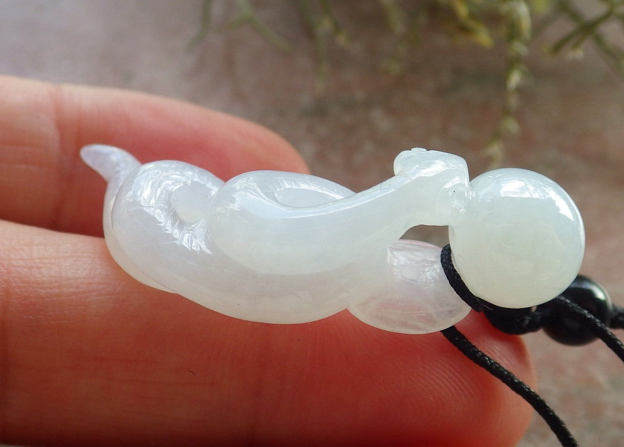 Certified Icy White Burma 100% Natural A Jade jadeite pendant Snake Money Coin Necklace 招财蛇 645250 TN