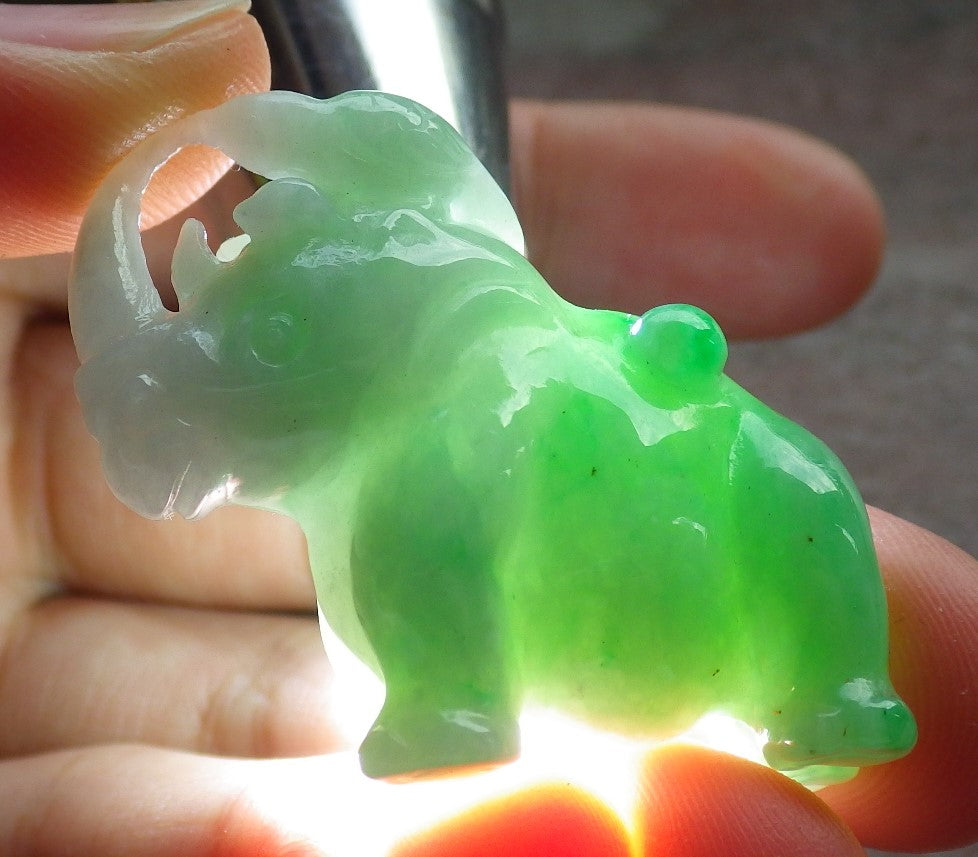 Certified Green Burma 100% Natural A Jade jadeite Display Rhinoceros Cow Ox 犀牛 645322 TN