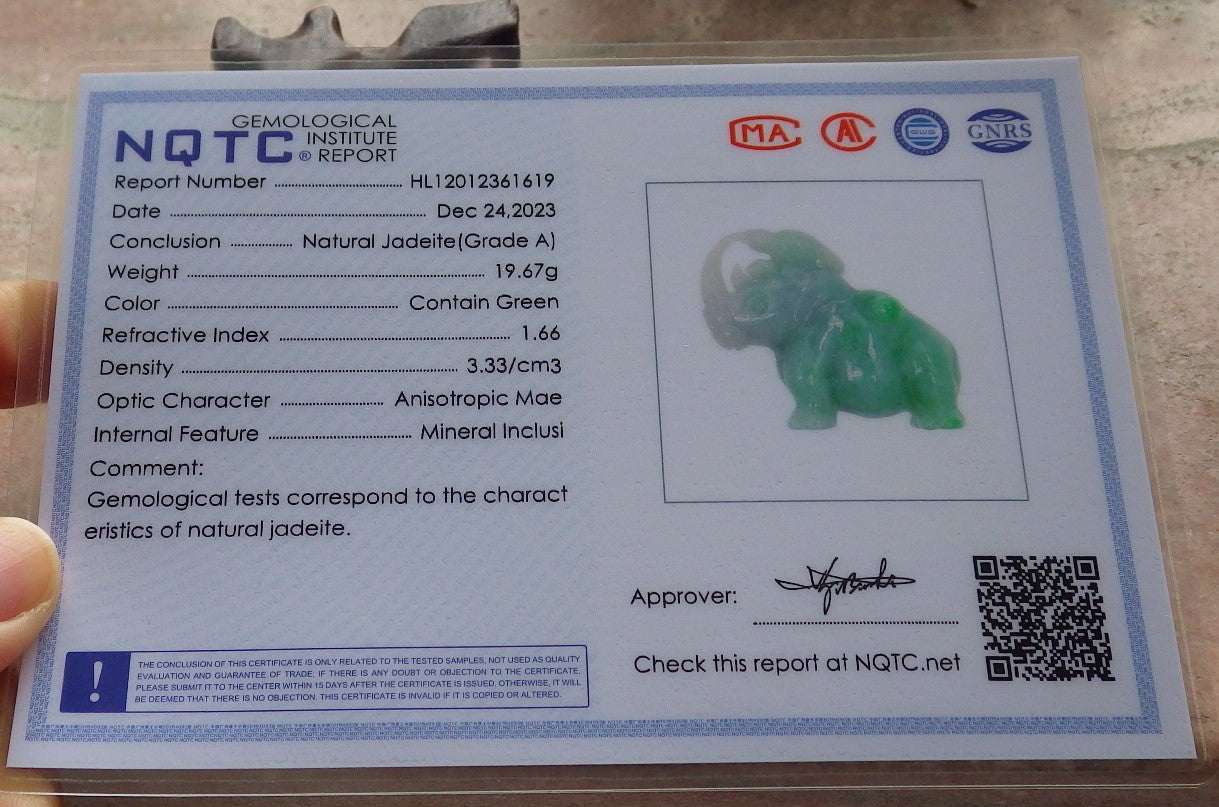 Certified Green Burma 100% Natural A Jade jadeite Display Rhinoceros Cow Ox 犀牛 645322 TN