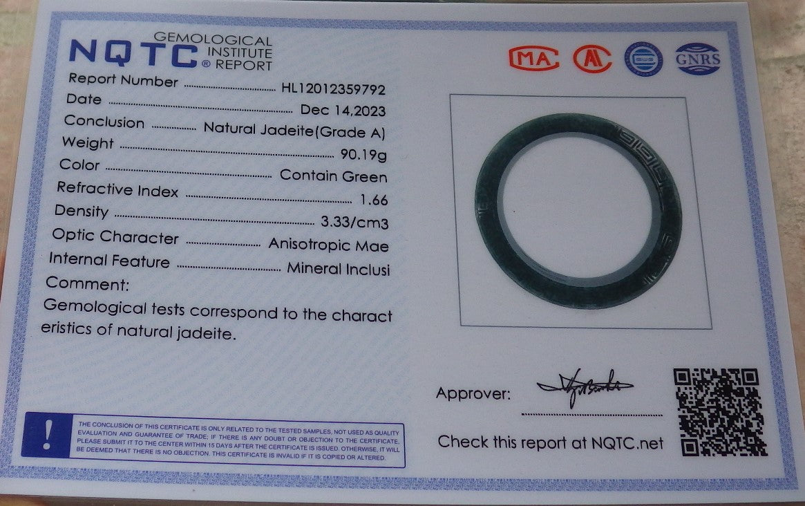 Certified Icy Green Burma 100% Natural A JADE Jadeite Dragon Phoenix Longevity Bangle Bracelet 63mm 手镯 645344 TN