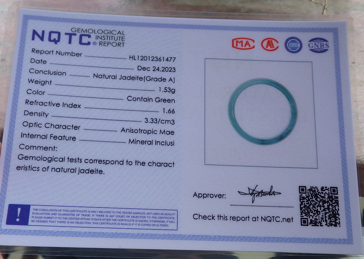 Certified Icy Green Burma 100% Natural A JADE Jadeite Circle RING USA. 6.5 戒指 645489 TN