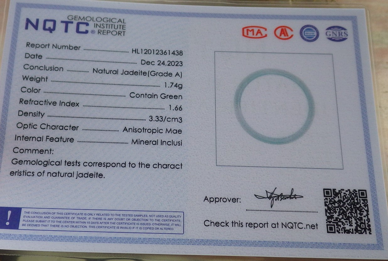 Certified Icy Green Burma 100% Natural A JADE Jadeite Circle RING USA. 7.75 戒指 645561 TN