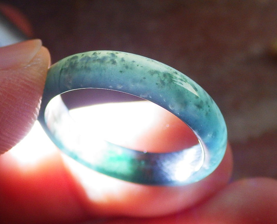 Certified Icy Green Burma 100% Natural A JADE Jadeite Circle RING USA. 7.5 戒指 645941 TN