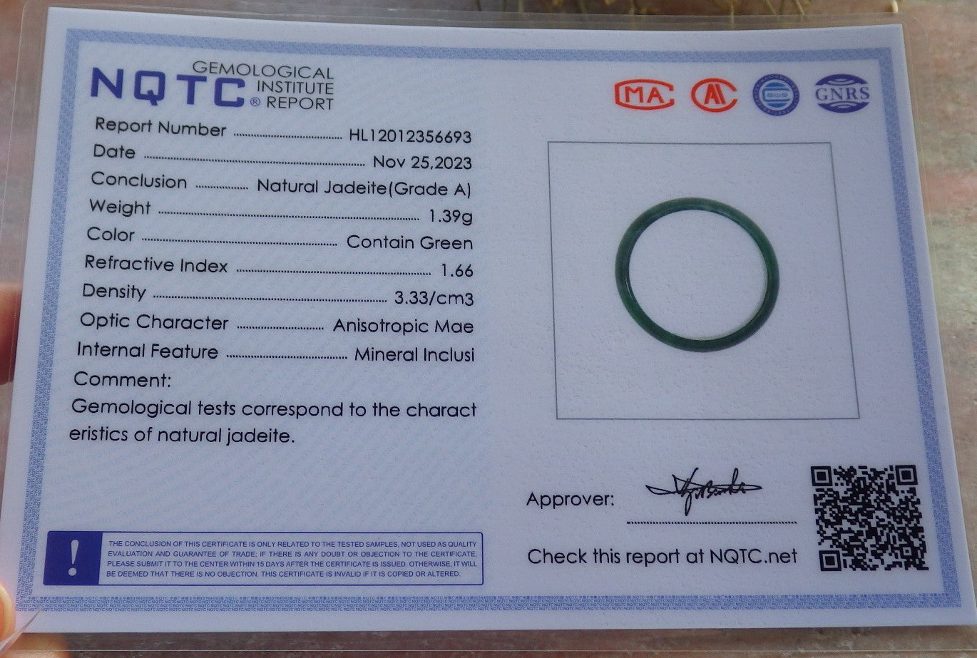 Certified Icy Green Burma 100% Natural A JADE Jadeite Circle RING USA. 7 戒指 645981 TN