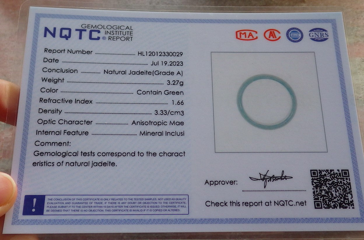 Certified Icy Green Burma 100% Natural A JADE Jadeite Circle RING USA. 9 戒指 646035 TN