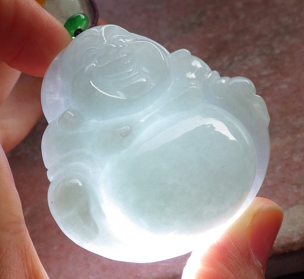 Certified Green Burma 100% Natural A Jade jadeite pendant Happy Buddha God Necklace 开心佛 646181 TN