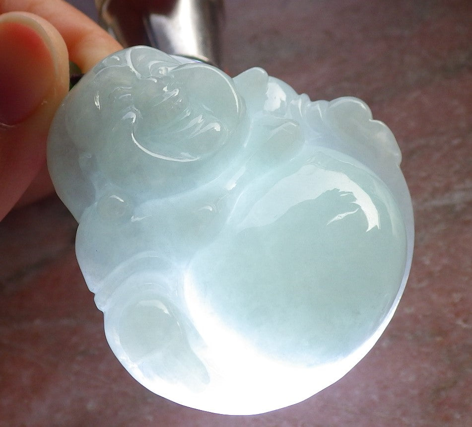 Certified Green Burma 100% Natural A Jade jadeite pendant Happy Buddha God Necklace 开心佛 646189 TN