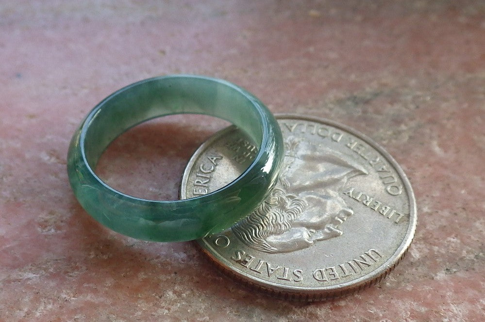 Certified Icy Green Burma 100% Natural A JADE Jadeite Circle RING USA. 6.5 戒指 646268 TN
